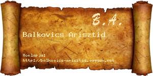Balkovics Arisztid névjegykártya